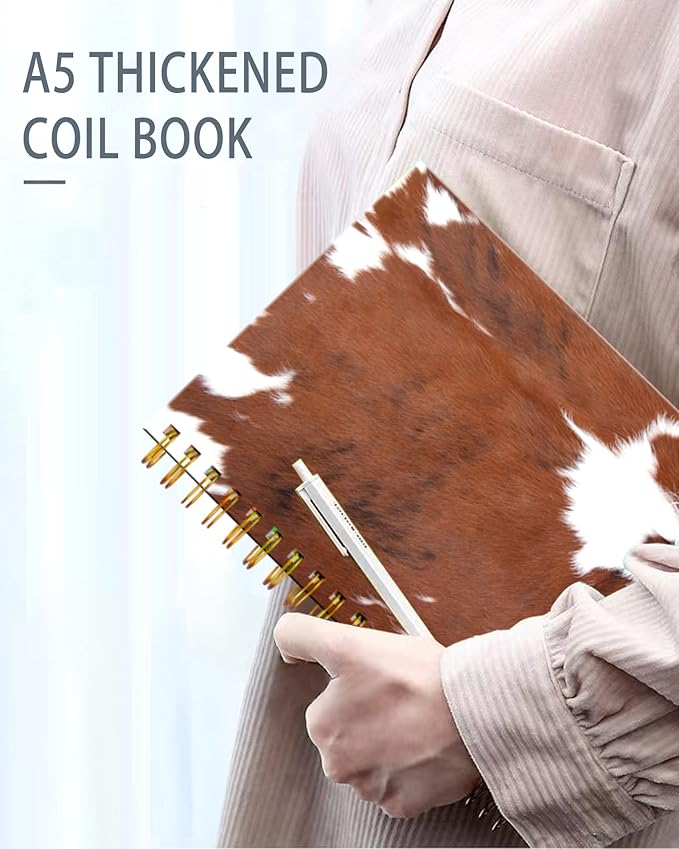 iampanda Spiral Journal Notebook,Strong Twin-Wire Binding with Premium Paper for Girl Women,60 Sheets A5 College Ruled Notebook/Journal,Perfect for School Office Home Gifts,Cowhide Farm Animal Skin