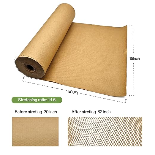 Honeycomb Packing Paper, 15" x 200' Honeycomb Cushioning Wrap Roll for Moving Shipping Packaging Gifts, Recyclable Honeycomb Paper Moving Supplies Bubble Paper Wrapping Protective Roll Khaki