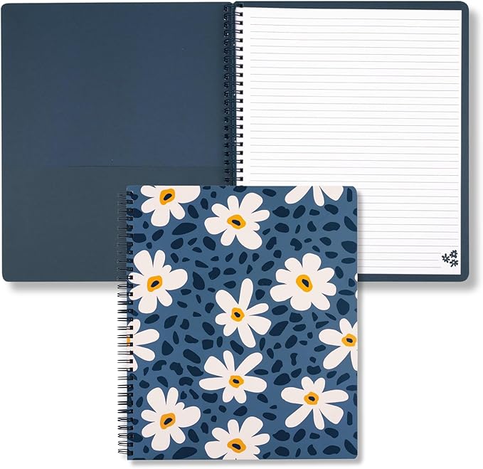 Steel Mill & Co Cute Large Spiral Notebook College Ruled, 11" x 9.5" with Durable Hardcover and 160 Lined Pages (Leopard Daisy)