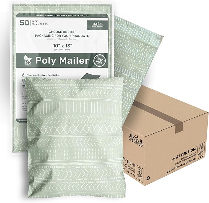 Poly Mailers 10x13 Inch 500 Pack Medium Shipping Bags Strong Thick Mailing Envelopes | Self Sealing Adhesive | Waterproof & Tear Resistant | Small Business Packaging for Clothing - Boho Green