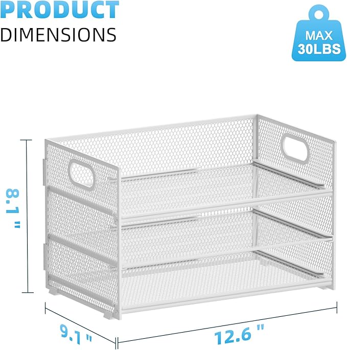 Marbrasse 3 Tier Paper Organizer Letter Tray, Mesh File Organizer with Handle, Paper Sorter Desk Organizer for Home Office Supplies(White)