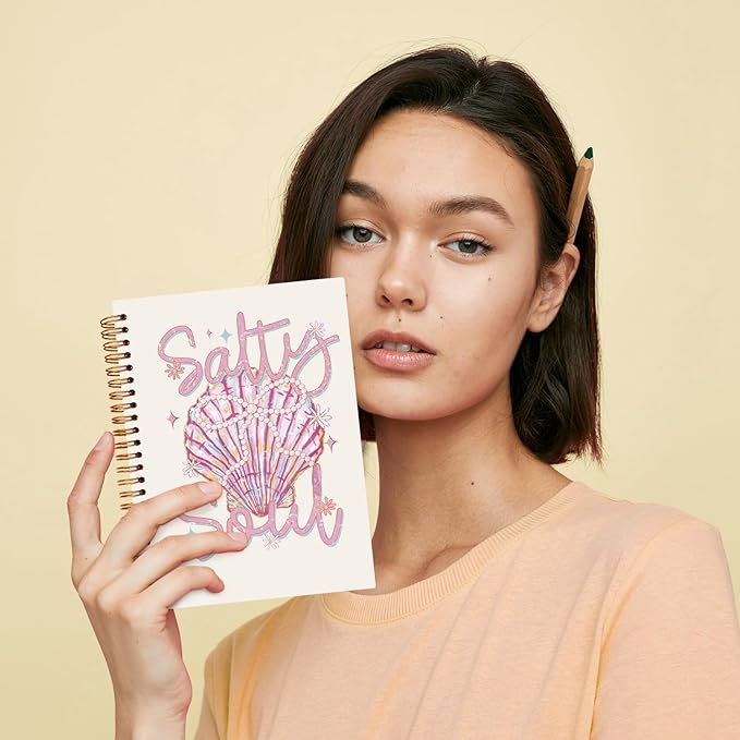 JXREQ Cute Pink Seashell Coastal Notebook Journal for Women, Preppy Pink Journaling Notebooks Coquette Office School Supplies, Beachy Spiral Notebooks 5.5x8.3