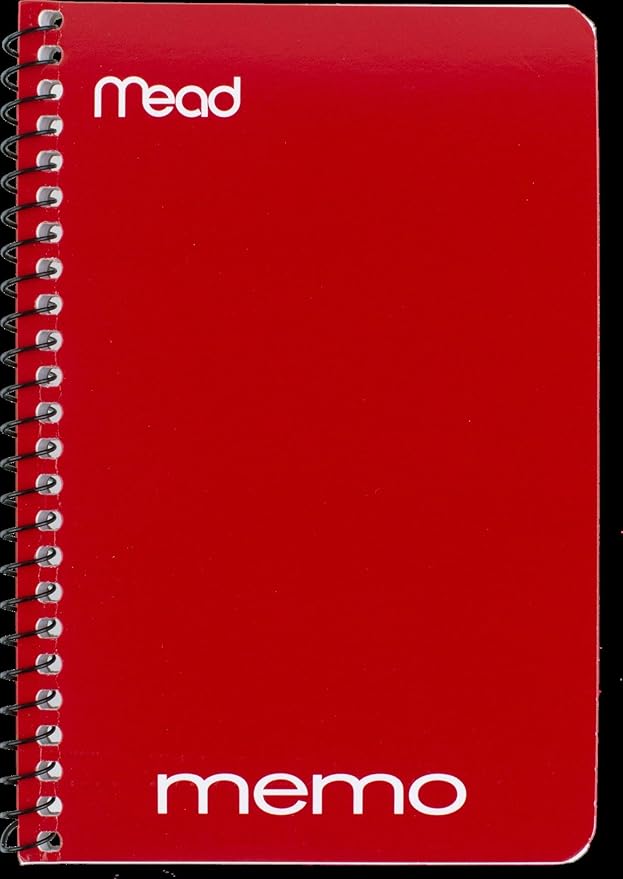 Mead Memo Pads, 8 Pack, Lined College Ruled Paper, Pocket Notebook, Small Spiral Notebooks for Home Office Accessories, School Mini Note Pads, 60 Sheets, 5" x 3", Blue, Black, Red, Green (73605)