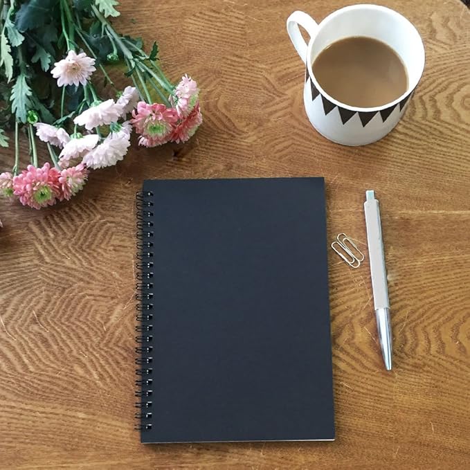 Spiral Notebook, 3Pack Spiral Journal, Thick Pure White Paper 120 Pages Wirebound Notebooks, Sketch Pads& Planner（Black)