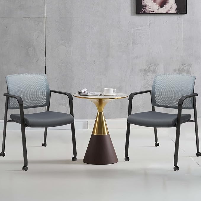 CLATINA Mesh Back Stacking Arm Chairs with Upholstered Fabric Seat and Ergonomic Lumbar Support for Office School Church Guest Reception (WithWheels Gray- 8 Pack)