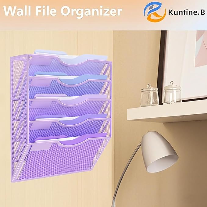 Kuntine.B Wall File Organizer Office Hanging Magazine Holder Wall File Organizer for Office Home (Purple, 5 Tier)