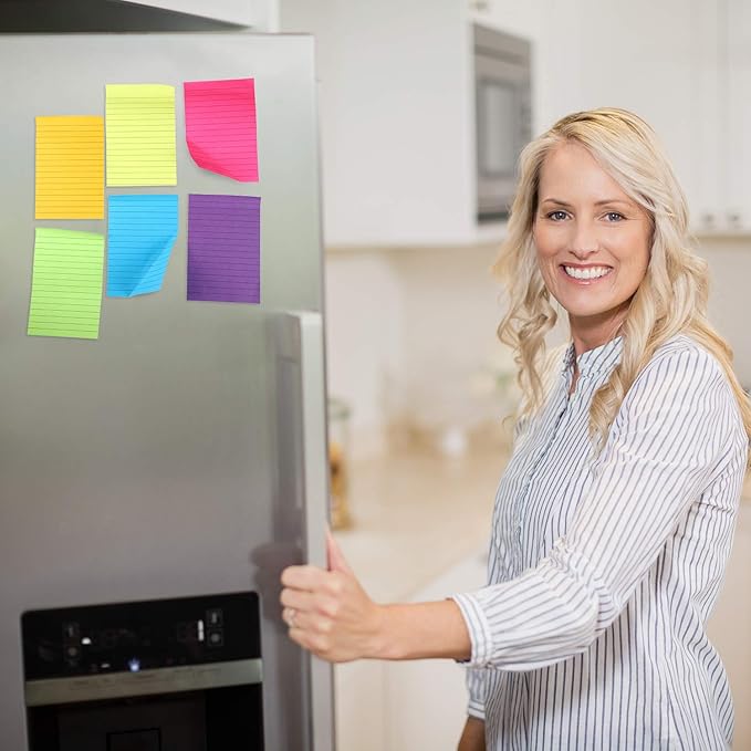 Outus 36 Pack Lined Sticky Notes 4 x 6 Inch Colorful Note Pads Back to School Lines Bright Ruled Self Sticky Pads Memos for Teacher School Classroom Office Supplies, 6 Colors (Fresh Color)