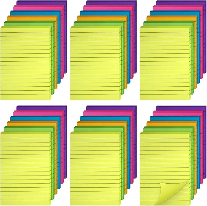 Outus 36 Pack Lined Sticky Notes 4 x 6 Inch Colorful Note Pads Back to School Lines Bright Ruled Self Sticky Pads Memos for Teacher School Classroom Office Supplies, 6 Colors (Fresh Color)