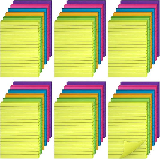 Outus 36 Pack Lined Sticky Notes 4 x 6 Inch Colorful Note Pads Back to School Lines Bright Ruled Self Sticky Pads Memos for Teacher School Classroom Office Supplies, 6 Colors (Fresh Color)