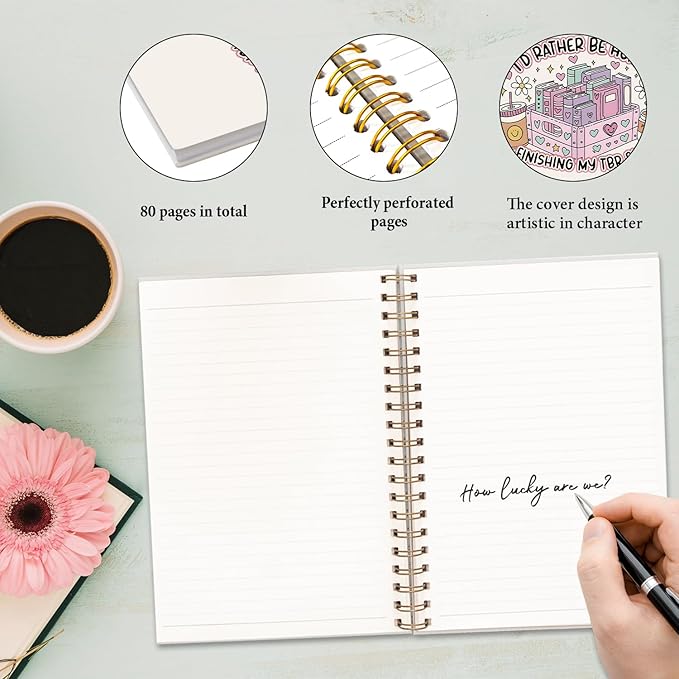 JXREQ Cute Pink Book Bookish Notebook Journal for Women Book Lovers, Journaing Notebooks for Note Taking Writing, Gifts for Readers, Spiral Notebooks 5.5x8.3