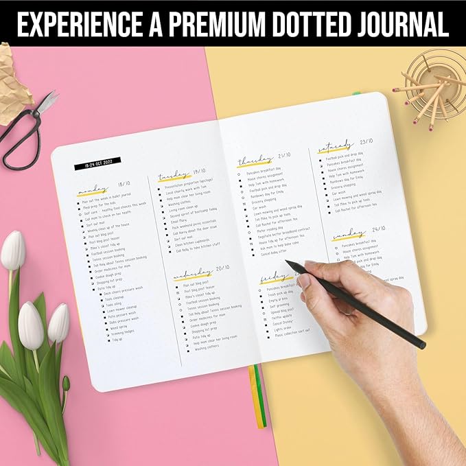 Scribbles That Matter A5 Bullet Dotted Journal Notebook | Vegan Hard Cover, 120gsm bleedproof thick paper, 150 pages, 5.75 x 8.5in, 2 bookmarks, tab stickers, penloop | For Work | Brown