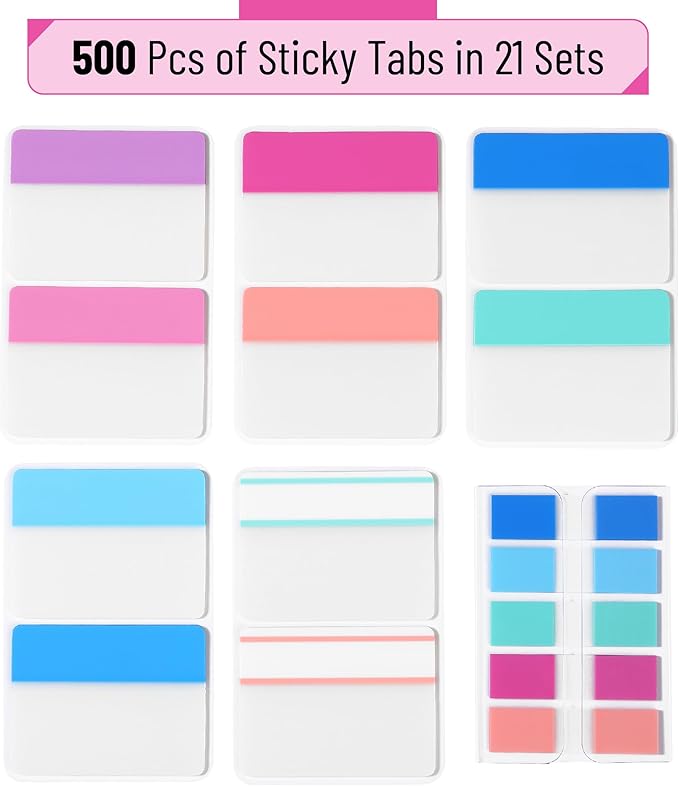 Mr. Pen- Sticky Index Tabs, 500 Pcs, 21 Sets, Colorful Sticky Tabs for Notebooks, Page Markers, Page Tabs for Binders, Page Tabs Sticky Tabs for Books, Notebook Tabs, Book Sticky Tabs for Notebooks