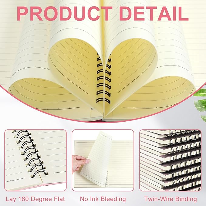 Yahenda 18 Pcs Spiral Notebook Bulk A5 Journal Lined 8.3'' x 5.5'' Writing Composition Paper Small Notepad Subject Notebook for Students Office Business Back to School Supplies (Pink)