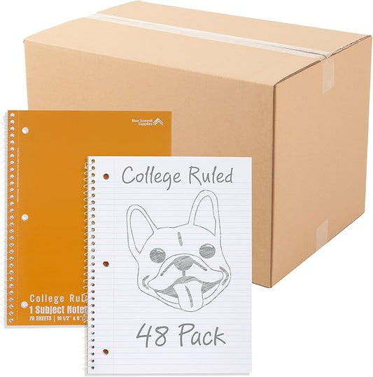 Blue Summit Orange Spiral Notebooks Bulk, One Subject Spiral Notebook College Ruled, Perforated Notebook, 8 x 10.5 for Work and School, Paper, College Ruled, Bulk 48 Pack