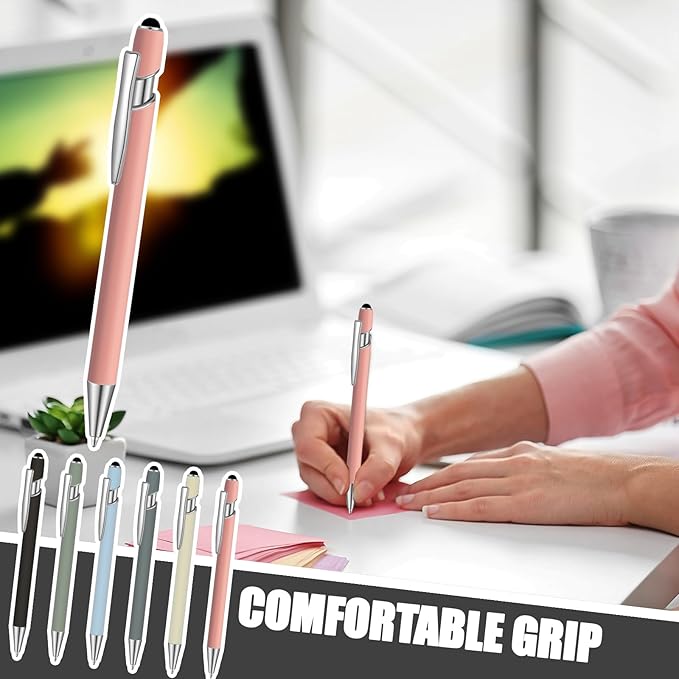 12 Pcs Blue Ink Ballpoint Pen with Stylus Tip, 1.0 mm Metal Pen Stylus Pen for Touch Screens, 2 in 1 Thank You Pen Gift for Friends, Colleagues, Coworker, Office, Family(Moran)