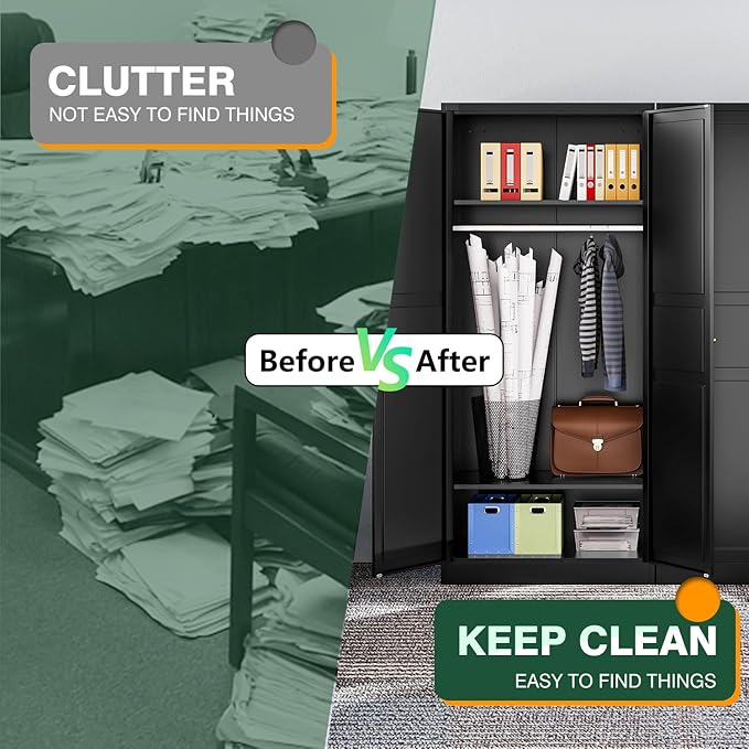 Letaya Wardrobe Armoire Closet,72" H Metal Storage Cabinet with Adjustable Shelves and Hanging Rod,Bedroom Armoire Cabinet Clothes Organizer (Black)