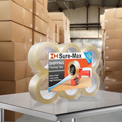Sure-Max Premium Carton Packing Tape 1.8 mil 330 Feet (110 Yards) - Clear - 4 Cases (144 Rolls Total)