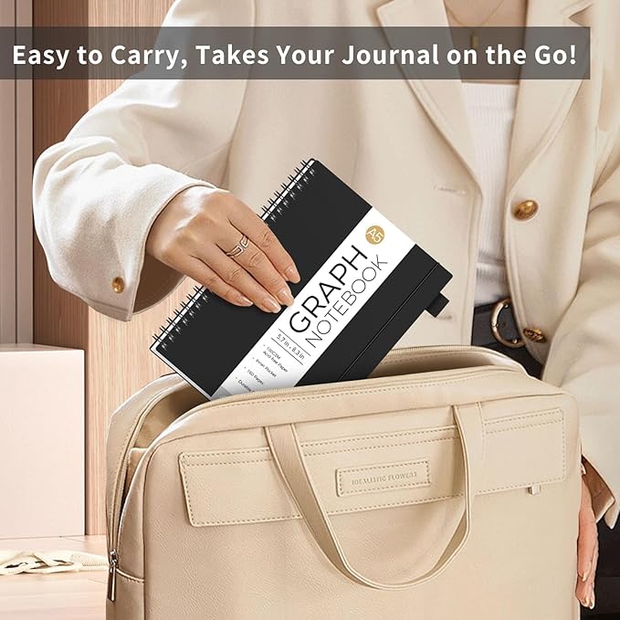 AHGXG Graph Paper Notebook - Spiral Notebook Journal 160 Pages, A5 Graph Notebook 5.7" x 8.3", 100 gsm Thick Grid Paper, Waterproof Plastic Cover, for School Writing Engineering Math, Black