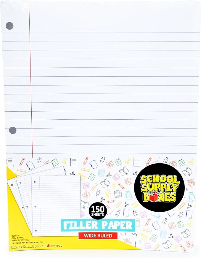 School Supply Boxes | Wide-Ruled Loose Leaf Paper | 4 Pack | 150 Sheets Per Pack, 3-Ring Binder Compatible