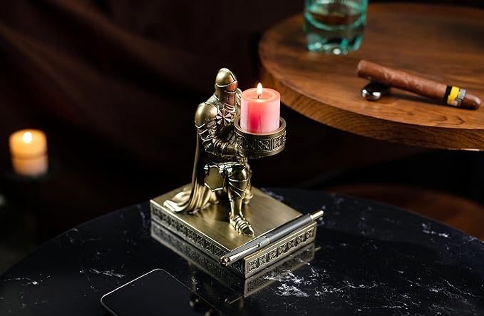 King's Guard Kneeling Knight Candlestick Holders Resin Posture TeaLight Holder Warrior Mobile Phone Stand Pen Holder Candle Holder for Restaurant, Altar, Home Table(Bronze)