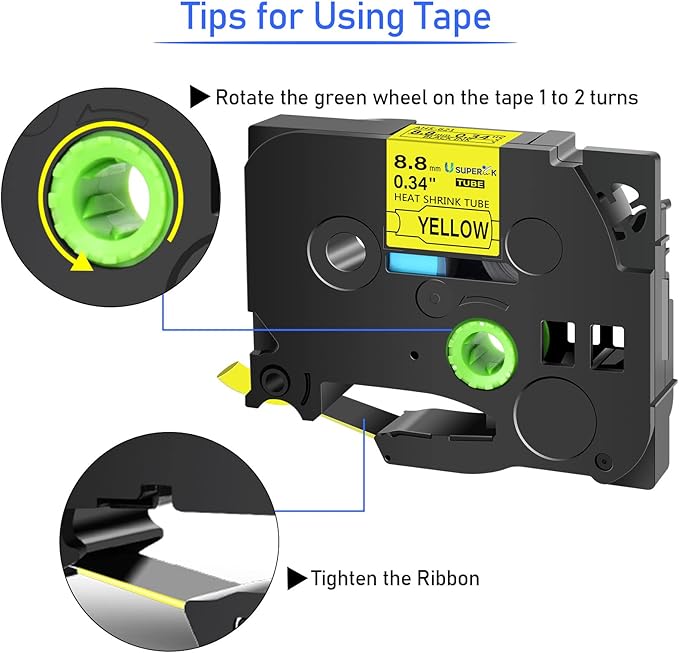 10PK Compatible for Ptouch HSe-621 HSe621 HS-621 HS621 Black on Yellow 8.8mm 0.34'' Heat Shrink Tubing for Wire Cable for PT300 PT-300B PT310 PT310B PT320 Label Maker Tape