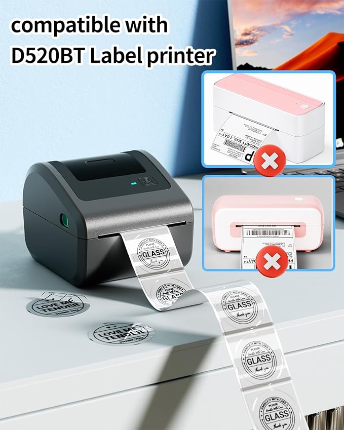 Phomemo 2 Inch Transparent Round Thermal Label, Multi-Purpose Clear Labels for D520BT 249WiFi Thermal Printer for, Self-Adhesive Circle Sticker Label for Personalized & Business Logo - 500pcs / Roll