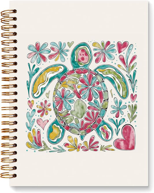 JXREQ Cute Floral Sea Turtle Notebook Ocean Beach Journal Gifts for Women Note Taking Bible Notes Writing, Gifts for Turtles Lovers, Pretty Spiral Notebooks 5.5x8.3