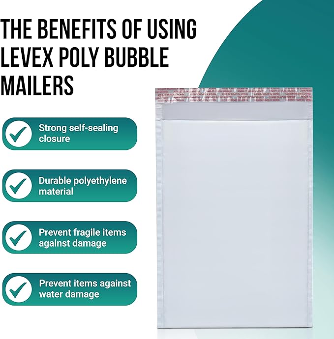 Levex - #6 12.5" x 19" [5 Pack] Poly Bubble Mailers, Padded Envelope Mailers, Packing Envelope & Mailing Bags for Shipping