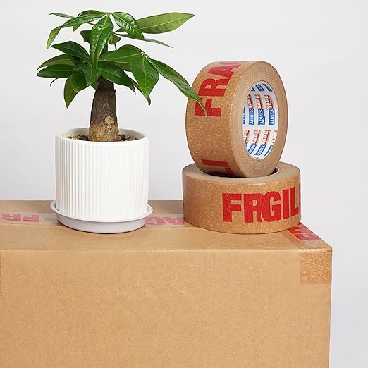 ADHES Fragile Tape, Biodegradable Kraft Paper Tape - 2in x 55yds, 3 Rolls, Strong Adhesive, Eco-Friendly Paper Packing Tape for Shipping & Moving, Heavy Duty Protection for Fragile Items