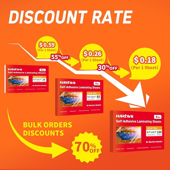 Self Adhesive Laminating Sheets,4Mil 8.5x11inches,60 Sheets Self Sealing Laminating Sheets, Self Adhesive Contact Paper,Clear Laminate Sheets for Stickers,No Machine Needed