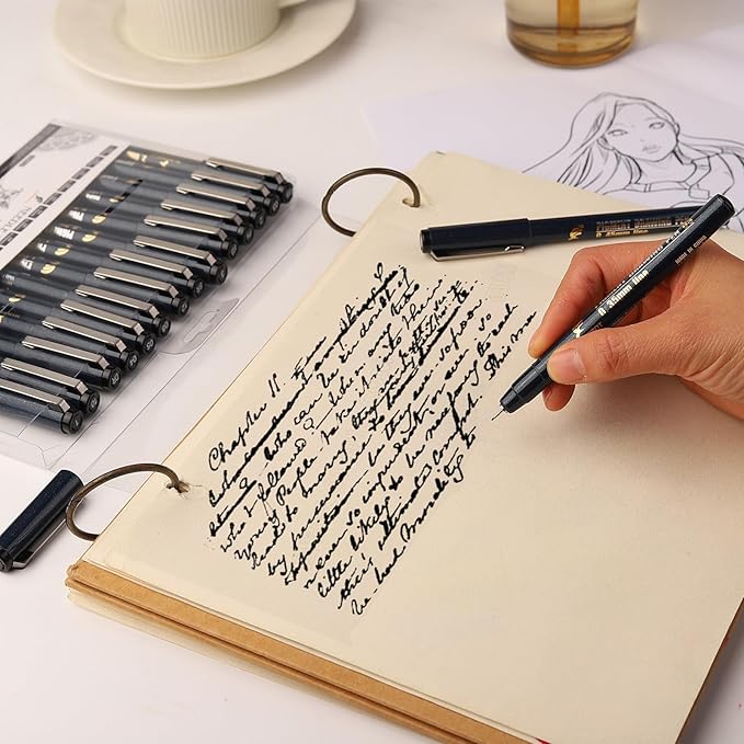 Micro Fineliner Drawing Art Pens Calligraphy Pens for Artist Drawing Supplies, 16 Set Waterproof Black Ink Pens for Sketching,Technical Drawing