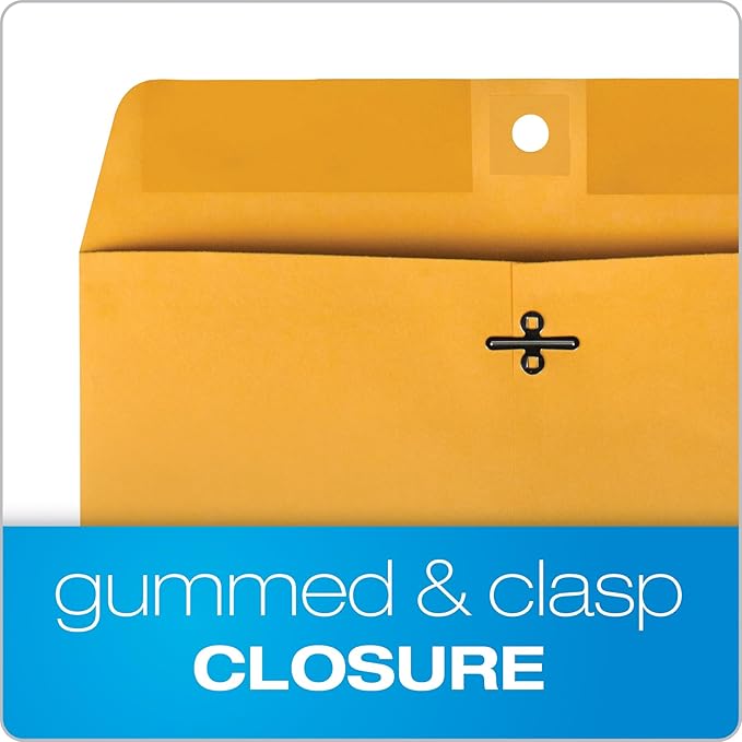 Quality Park 10 x 15 Clasp Envelopes, Clasp and Gummed Closures for Storing or Mailing, Heavy-Duty 32 lb Kraft Paper, 100 per Box (QUA37798)