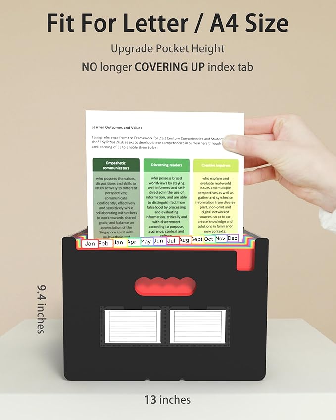 2 Pack Expanding File Folder, 24 Pocket Accordian File Organizer A4 Letter Size Portable Document Organizer with Colored Tabs, Expandable Desktop Accordion Folder