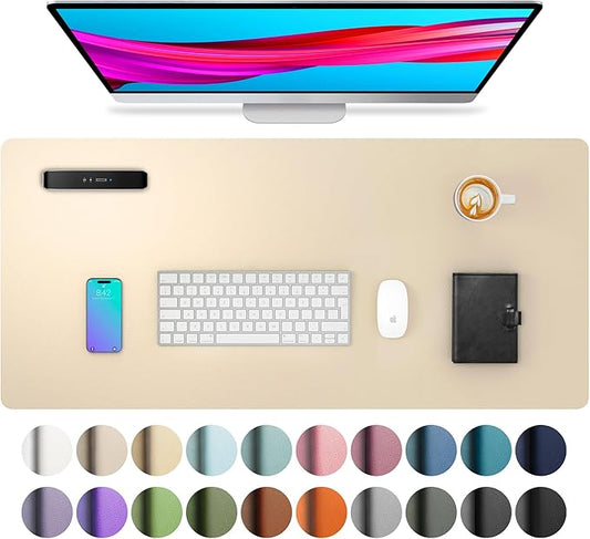 Aothia Leather Desk Pad Protector, Office Mat, Large Mouse Pad, Non-Slip PU Leather Blotter, Laptop Desk Pad, Waterproof Writing Pad for Office and Home (Beige, 31.5" x 15.7")