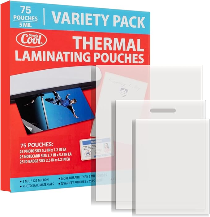 5MIL Thermal Laminating Sheets (75 Count) Photo, Notecard, I.D. Badge Sizes, Dry-Erase Friendly Laminating Pouches, Compatible with Laminators, Crystal Clear Laminated Finish