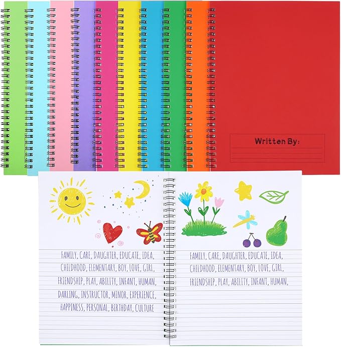 Henoyso 10 Pcs 100/50 Sheets Primary Composition Notebook K-2 Bulk Spiral Primary Journal Drawing Handwriting Practice for Kids Kindergarten 1st 2nd Back to School Supplies (Stylish Color,50 Sheets)