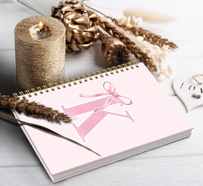 Coquette Trendy Preppy Pink Bow Spiral Notebook,Initial K Journal Personalized Teen Girl Gifts,Monogrammed Gifts for Women Teen Girl,College Ruled Hardcover Spiral Notebook 5.5 x 8.3