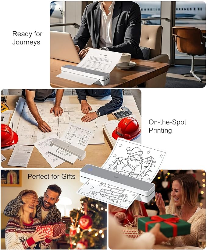 iDPRT Inkless Portable Printer for Travel, 300DPI Wireless Thermal Printer Support 8.5 x 11 Inch US Letter, A4, Small Bluetooth Printers Compatible with iOS, Android Laptop for Office Car Home, Grey