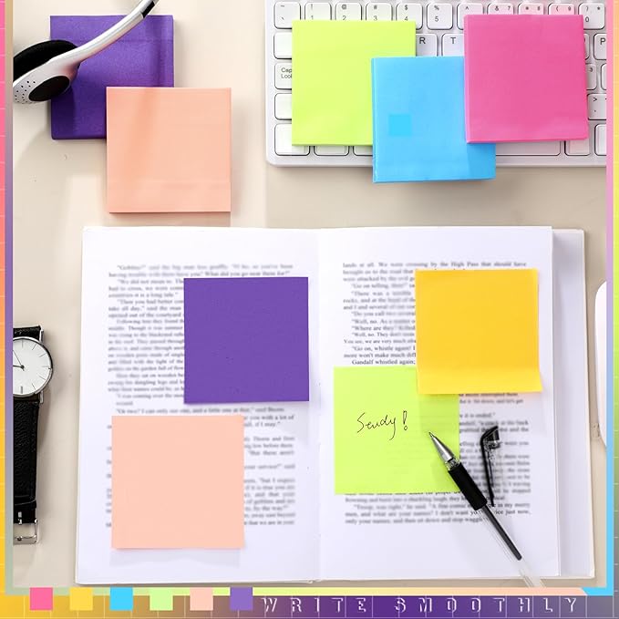 Kajaia 24 Pads Full Adhesive Sticky Notes Colorful Sticky Notes Adhesive Memo Self Stick Pads Easy to Post for Office Home School Meetings Supplies 6 Pastel Colors 80 Sheets/pad(3x3 Inches)