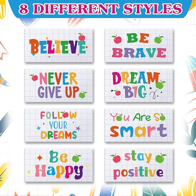 100 Pcs Inspirational Pencil Erasers Bulk for Kids Fun Motivational Eraser School Supplies Back to School Office Supplies for Classroom Office Teacher Artists (Lovely)