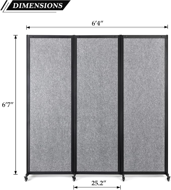 Room Partition,Office Divider,Portable Commercial Screen Dividers,Privacy Partition Separator,Classroom School Dividers,6'4"L* 6'7"H,3 Panel,Light Grey