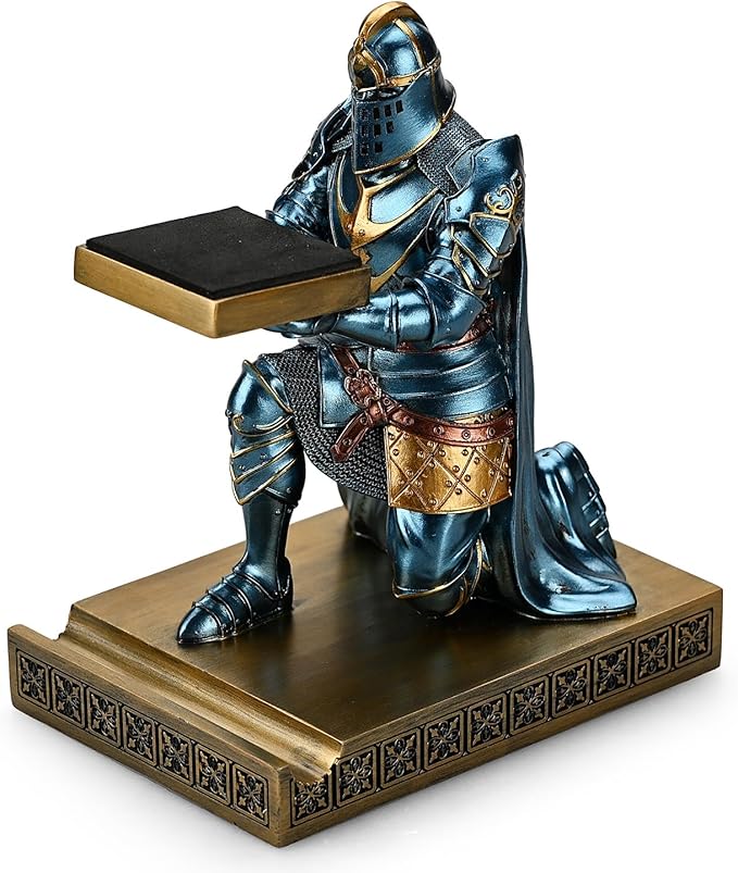 King's Guard Watch Display Stand Eyeglass Jewelry Bracelet Necklace Holder Trays Towers Resin Pen Holder Warrior Knight Mobile Phone Stand for Office & Home (Blue)