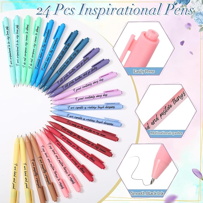 24 Set/48Pcs Positive Affirmation Gift Set Gratitude Notebooks with Pens Small Bags Motivational Encouragement Notepad Daily Affirmations Journal for Women Stress Relief Self Care (Watercolor)