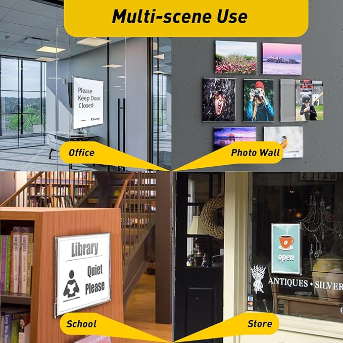 10 Pcs Acrylic Sign Holder 11 x 8.5, Horizontal Wall Mount Sign Holders with 3M Adhesive, Clear Plastic Frames Paper Display Sign Holders for Office, Home, Store, Restaurant - No Drilling