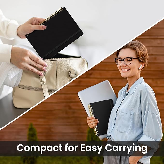 Taja Lined Spiral Journal Notebook for Work, 6 Pack, 140 Pages, College Ruled Hardcover Notebook Journal for Women, 6 Pcs, Journals for Writing, A5(6"x8") - Black