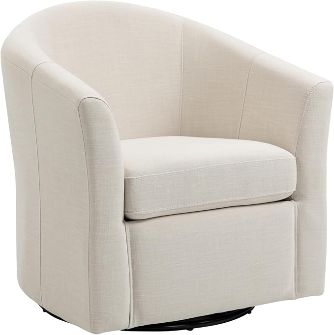 UIXE 360° Swivel Barrel Accent Chair, Modern Round Arm Chair Upholstered Club Armchair, Single Sofa Seating in Fabric for Living Room, Bedroom (Beige)