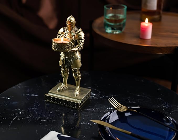 King's Guard Standup Knight Candlestick Holders Resin TeaLight Holder Warrior Mobile Phone Stand Pen Holder Candle Holder for Restaurant, Altar, Home Table(Bronze)