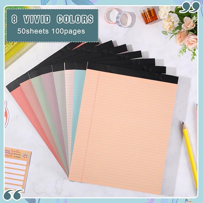 Fuutreo 8 Pcs 8.5'' x 11'' Colored Legal Pad Writing Pads Narrow Ruled 50 Sheets Per Notepad Perforated Writing Notepad Office Supplies for College Office Business (Vintage Color)
