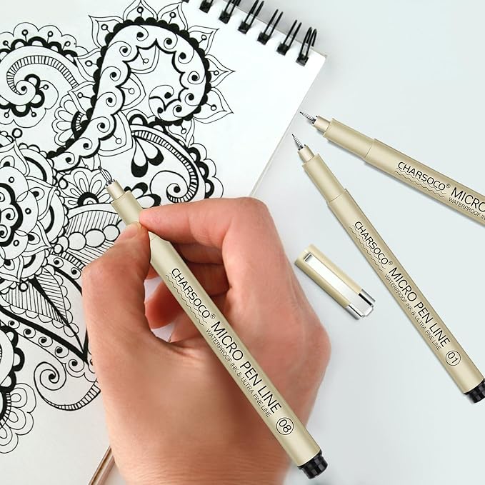 30 Micro Pen, 6 Pack Black Fine Point Pen with Waterproof Archival Ink, 3mm Fineliner Ink Pens for Artist Illustration, Sketching, Anime, Manga, Technical Drawing and Scrapbooking