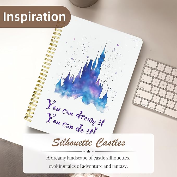 Cute Spiral Notebook journal B5 Aesthetic Pretty Design for Women Girls Kawaii with Pocket, 10 x 7.2 inch, Lined, Dream Castle